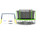 Mersco 14FT Heavy Duty Trampoline with Enclosure Net ,Swing Set Outdoor Big Trampoline for Backyard,Kids Trampoline with Basketball Hoop,Birthday and Holiday Gifts for Kids,Green