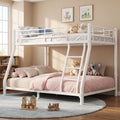 Kdymod Twin over Full Metal Low Bunk Bed with Stairs & Safety Guardrail, Includes 2 6" Memory Foam Mattresses, Space-Saving Heavy Duty Bed Frame for Adults & Teens, White