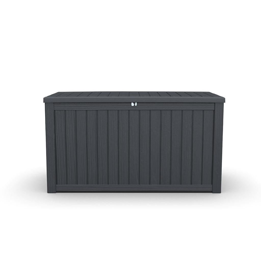 UIOWIO Deck Box Outdoor Storage ,Resin Deck Boxes Outdoor Waterproof UV Resistant with Hundles,Outside Lockable Toy Storage for Pool ,Patio Furniture and Sports Equipment,Black