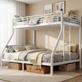 Kdymod Twin XL over Queen Metal Bunk Bed with Stairs & Storage, Heavy Duty Bed Frame for Adults & Teens, Includes 2 6" Memory Foam Mattresses, No Box Spring Needed, White
