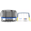 Mersco 12FT Heavy Duty Trampoline with Enclosure Net , Swing Set Outdoor Big Trampoline for Backyard, Kids Trampoline with Basketball Hoop,Kids Birthday and Festival Gifts, Blue
