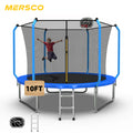 Mersco 10ft Trampoline for Kids and Adults,No-Gap Design Outdoor Trampoline with Basketball Hoop,Enclosure Net and Ladder,Jumping Trampoline SUPER for Boys and Girls Birthday Gift,Blue