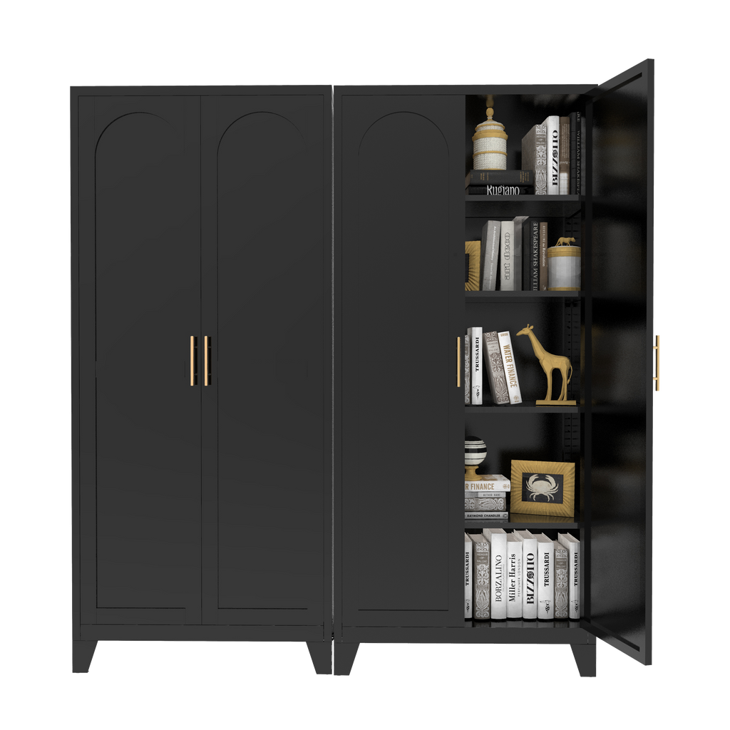 Uiowio 71" Height Metal Storage Cabinet, Modern Tall Steel Pantry Cupboard with 2 Shapely Doors and Adjustable Shelves for Kitchen Garage and Home,Black