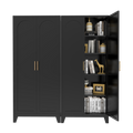 Uiowio 71" Height Metal Storage Cabinet, Modern Tall Steel Pantry Cupboard with 2 Shapely Doors and Adjustable Shelves for Kitchen Garage and Home,Black