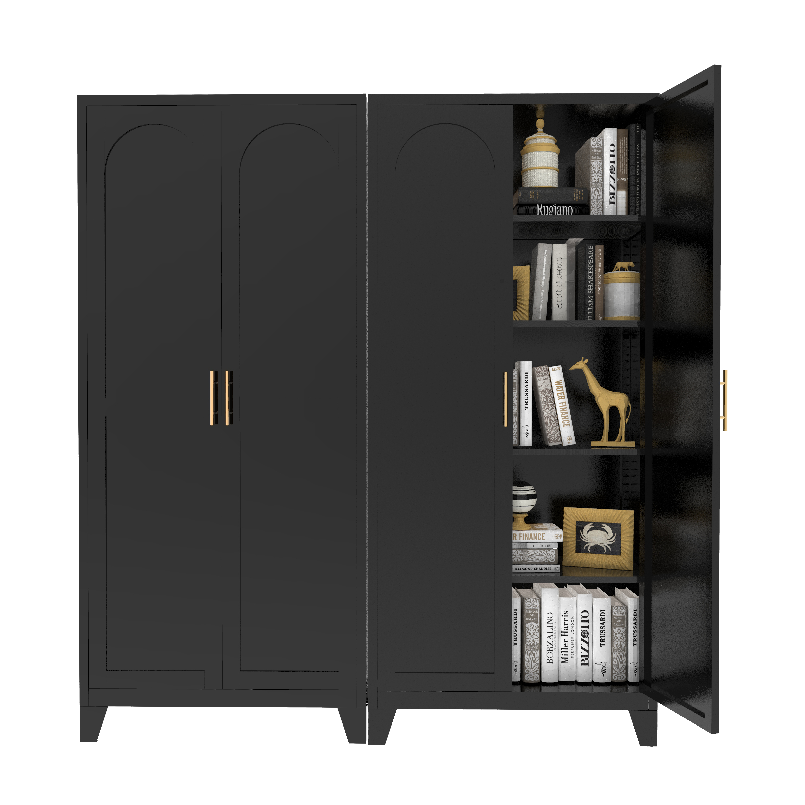 Uiowio 71" Height Metal Storage Cabinet, Modern Tall Steel Pantry Cupboard with 2 Shapely Doors and Adjustable Shelves for Kitchen Garage and Home,Black