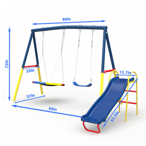 Kdymod 3 in 1 Swing Set Outdoor,Swing Sets for Backyard with Kids,Durable and Easy To Assemble,Suitable for Any Outdoor Space,Blue