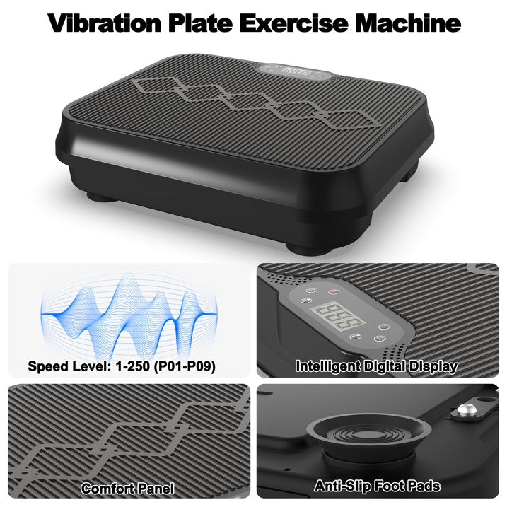 Kdymod Vibration Plate Exercise Machine with Resistance Bands,Whole Body Workout Vibration Platform with Remote Control,Quiet Exercise Equipment Workout Machine for Home Office,Black