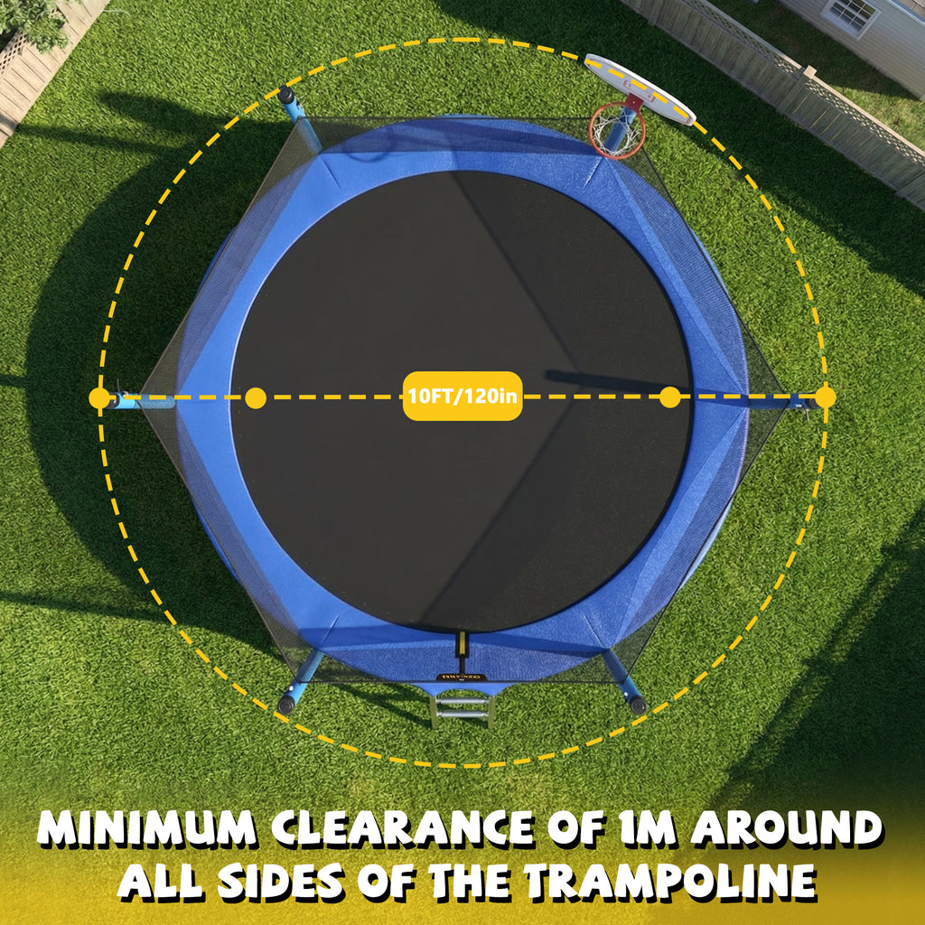 Mersco 10ft Trampoline for Kids,Outdoor Trampoline with Enclosure,Basketball Hoop and Ladder,Upright-Poled Backyard Trampoline PLAY for Family Fun,Jumping Trampoline fo Birthday Gifts,Blue
