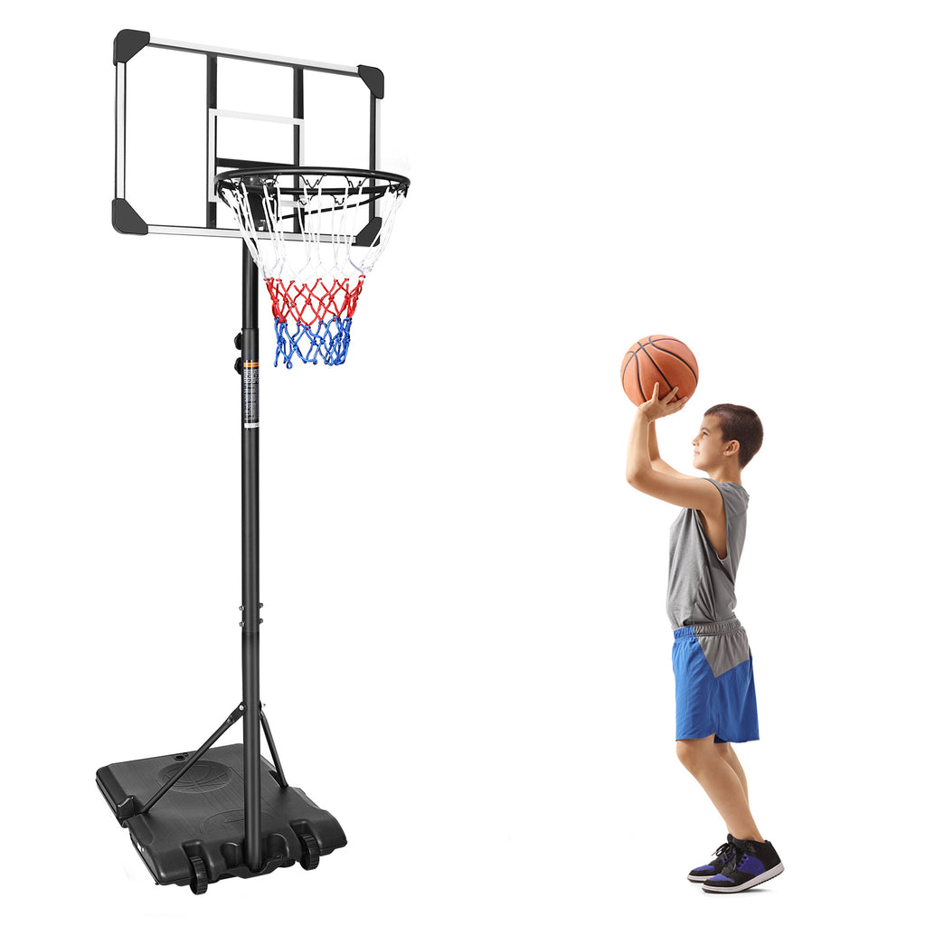 Mersco Portable Basketball Hoop5.6-7FT Height Adjustable System for Kids/Adults,Portable Basketball Goal with 28in Shatterproof Backboard Stable Base and Wheels for Outdoor/Indoor Sports