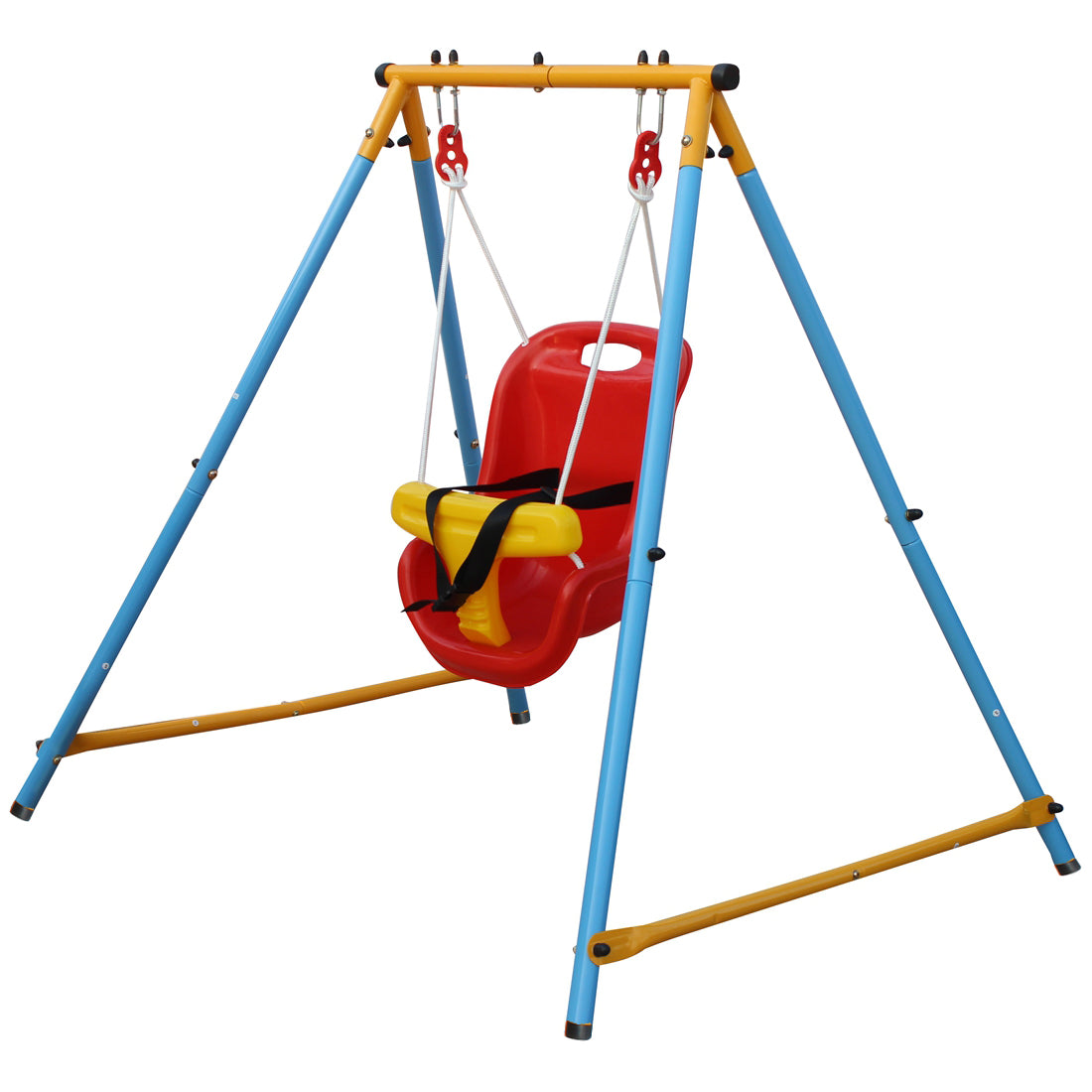 Mersco Toddler Swing Set for Backyard, Heavy Duty Metal A-Frame Baby Swing with Safety Belt and Comfy Seat, Indoor Outdoor Playset for Ages 9-36 Months, Multicolor