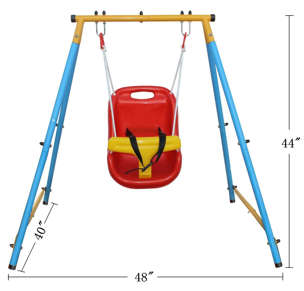 Mersco Toddler Swing Set for Backyard, Heavy Duty Metal A-Frame Baby Swing with Safety Belt and Comfy Seat, Indoor Outdoor Playset for Ages 9-36 Months, Multicolor