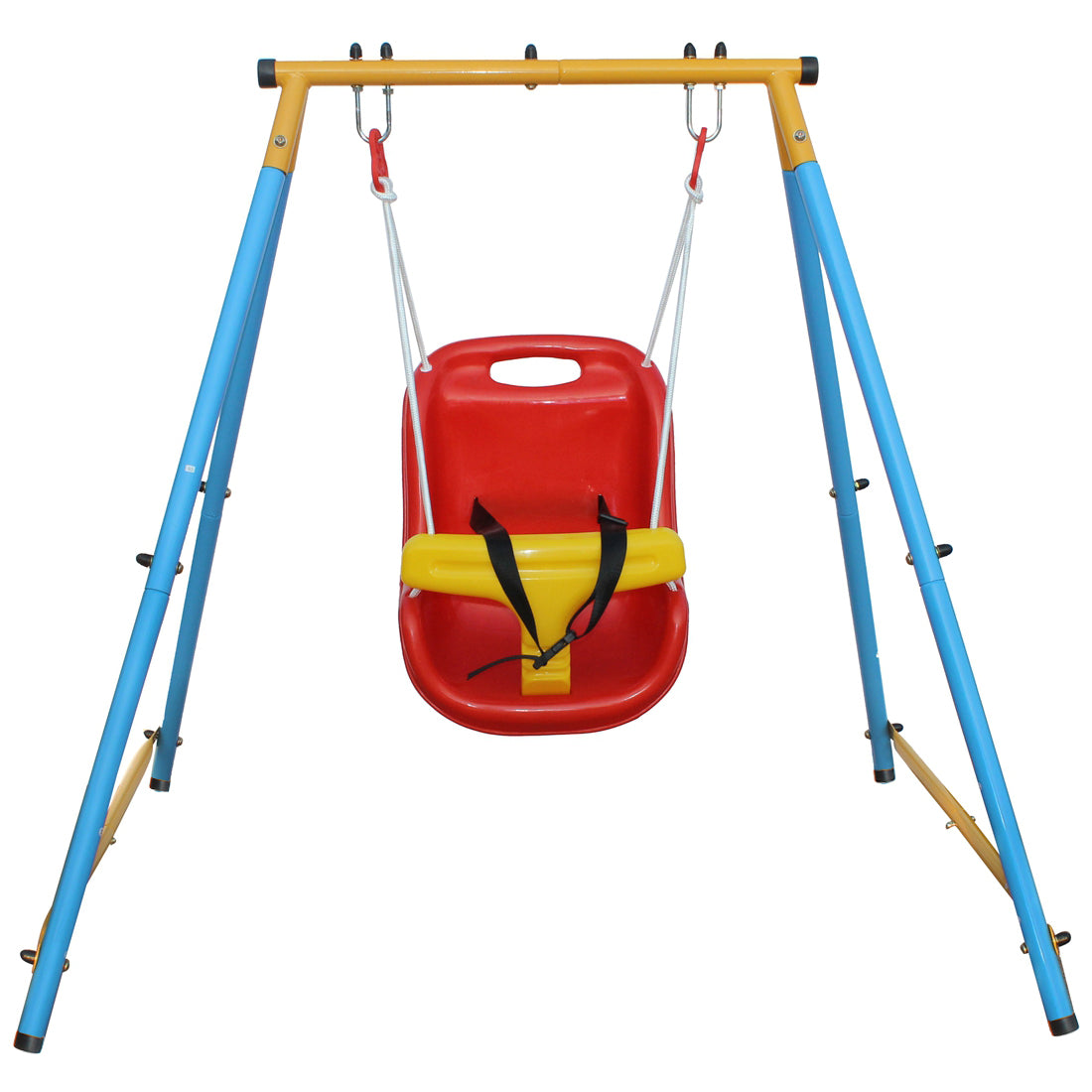 Mersco Toddler Swing Set for Backyard, Heavy Duty Metal A-Frame Baby Swing with Safety Belt and Comfy Seat, Indoor Outdoor Playset for Ages 9-36 Months, Multicolor