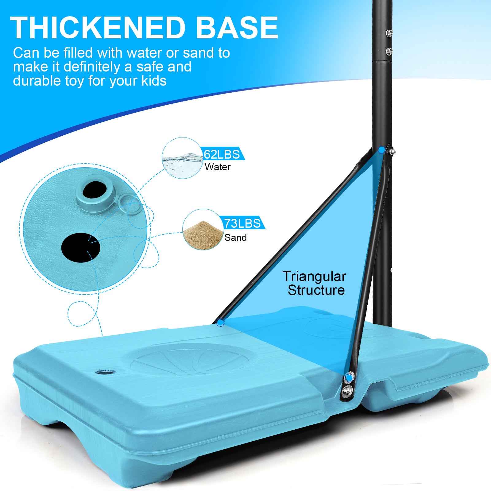 Mersco Portable Basketball Hoop5.6-7FT Height Adjustable System for Kids/Adults,Portable Basketball Goal with 28in Shatterproof Backboard Stable Base and Wheels for Outdoor/Indoor Sports, Blue