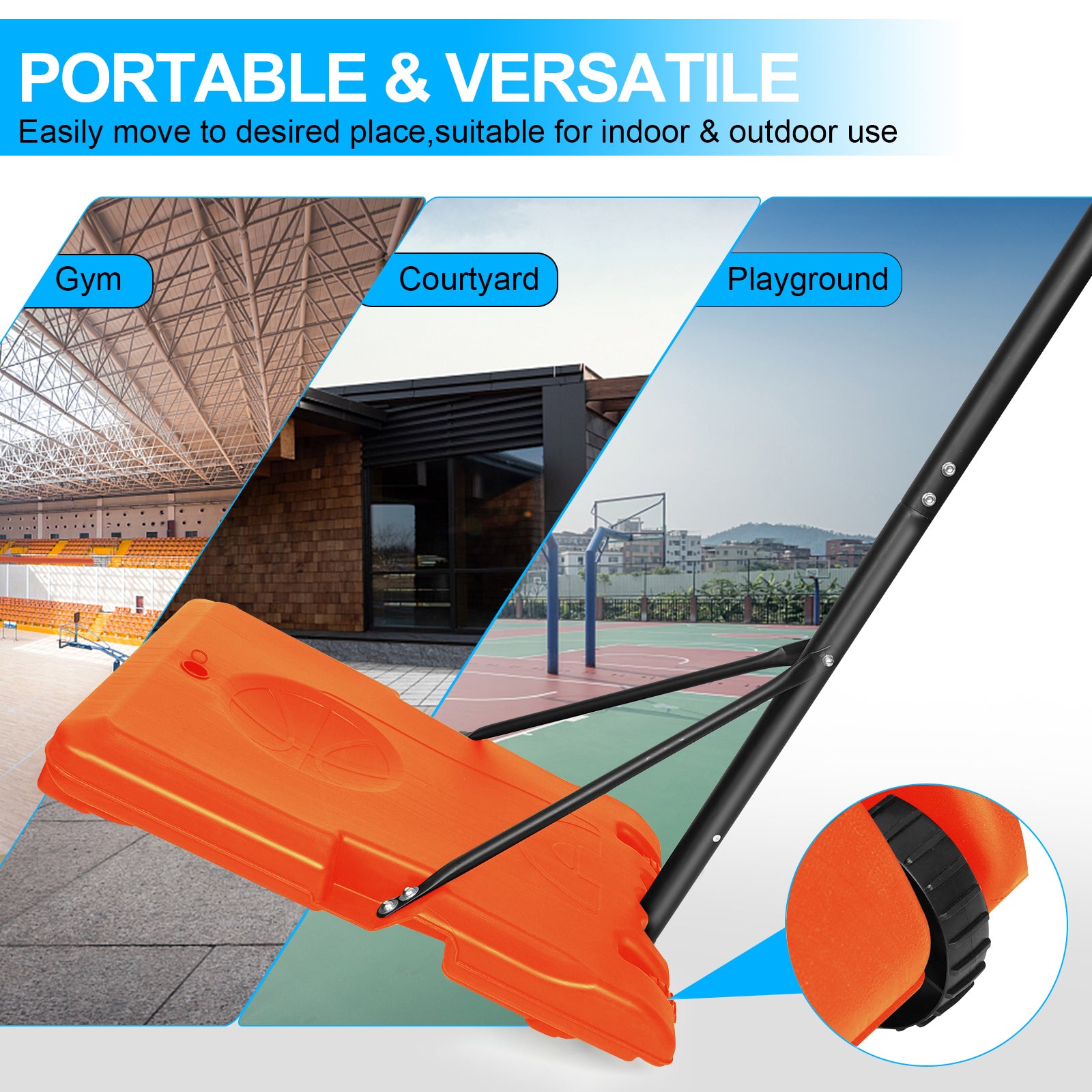 Mersco Portable Basketball Hoop5.6-7FT Height Adjustable System for Kids/Adults,Portable Basketball Goal with 28in Shatterproof Backboard Stable Base and Wheels for Outdoor/Indoor Sports, Orange