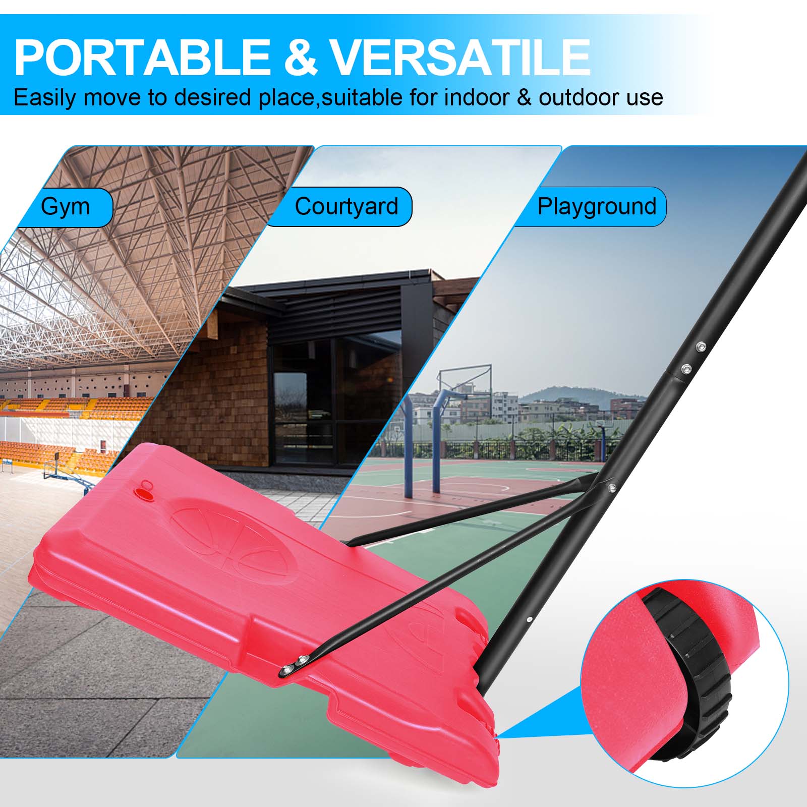 Mersco Portable Basketball Hoop5.6-7FT Height Adjustable System for Kids/Adults,Portable Basketball Goal with 28in Shatterproof Backboard Stable Base and Wheels for Outdoor/Indoor Sports, Pink