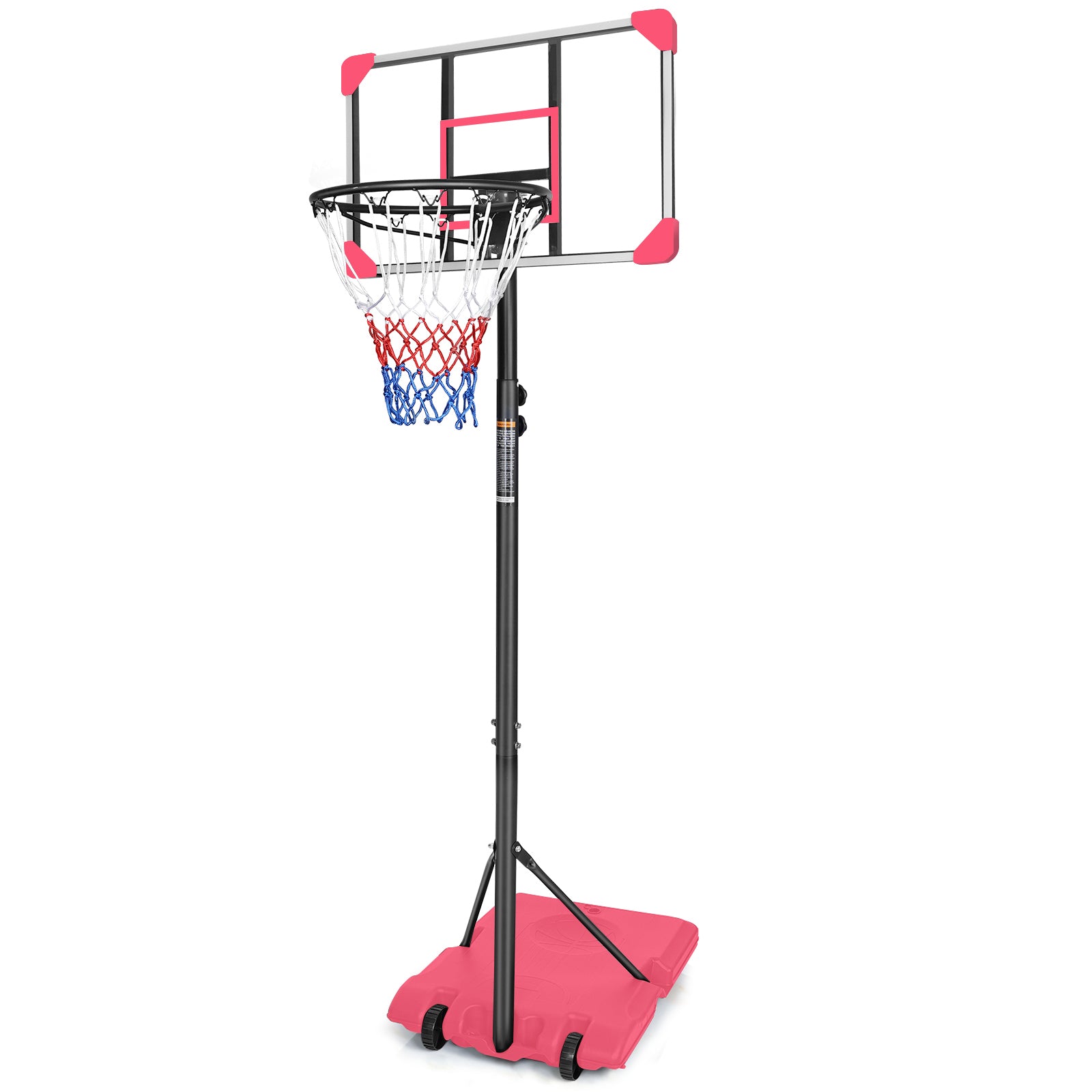 Mersco Portable Basketball Hoop5.6-7FT Height Adjustable System for Kids/Adults,Portable Basketball Goal with 28in Shatterproof Backboard Stable Base and Wheels for Outdoor/Indoor Sports, Pink