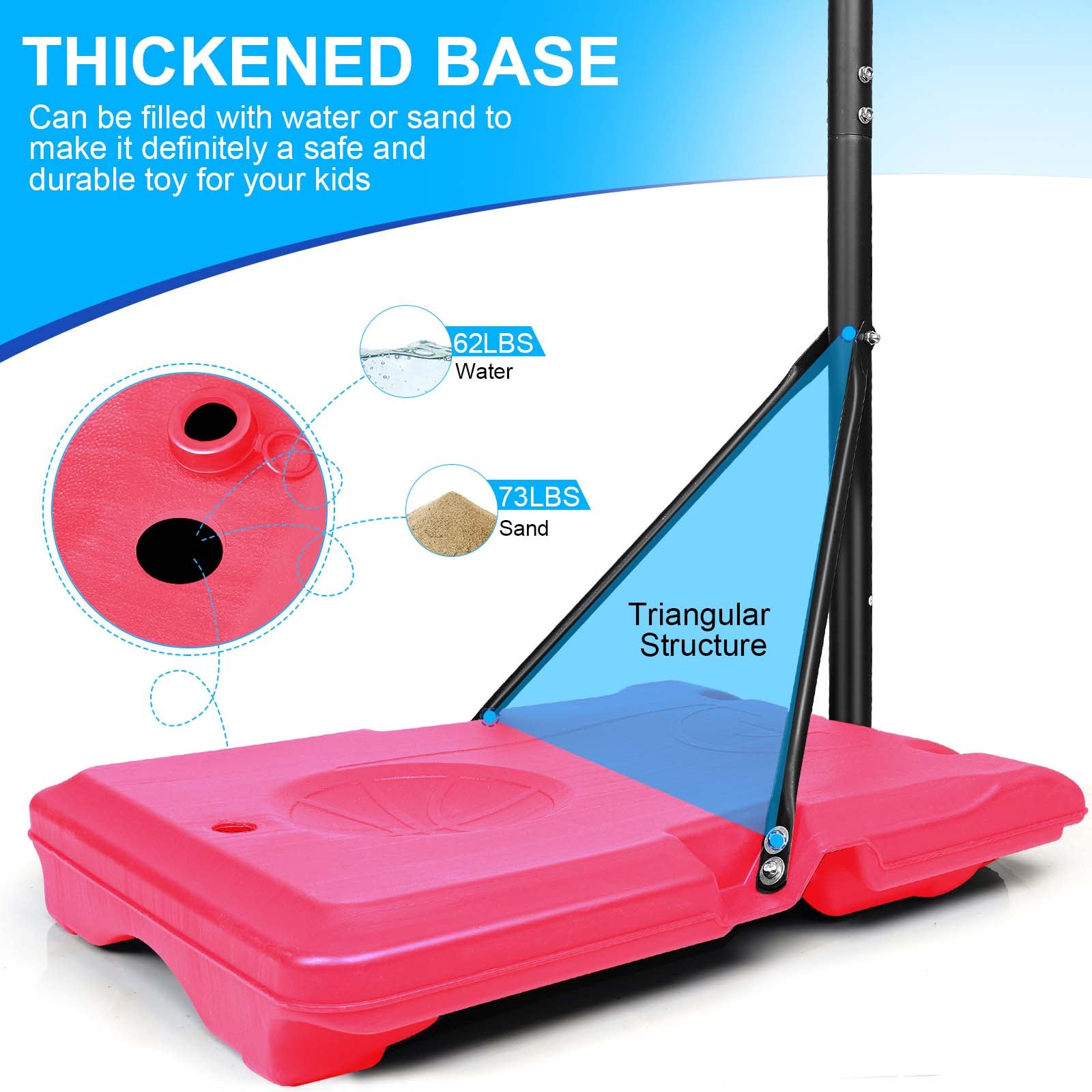 Mersco Portable Basketball Hoop5.6-7FT Height Adjustable System for Kids/Adults,Portable Basketball Goal with 28in Shatterproof Backboard Stable Base and Wheels for Outdoor/Indoor Sports, Pink