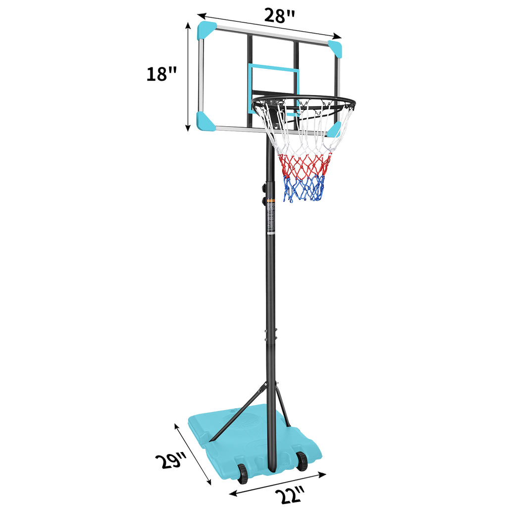 Mersco Portable Basketball Hoop5.6-7FT Height Adjustable System for Kids/Adults,Portable Basketball Goal with 28in Shatterproof Backboard Stable Base and Wheels for Outdoor/Indoor Sports, Blue