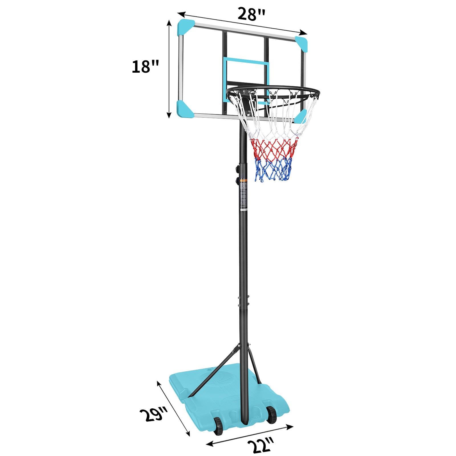 Mersco Portable Basketball Hoop5.6-7FT Height Adjustable System for Kids/Adults,Portable Basketball Goal with 28in Shatterproof Backboard Stable Base and Wheels for Outdoor/Indoor Sports, Blue