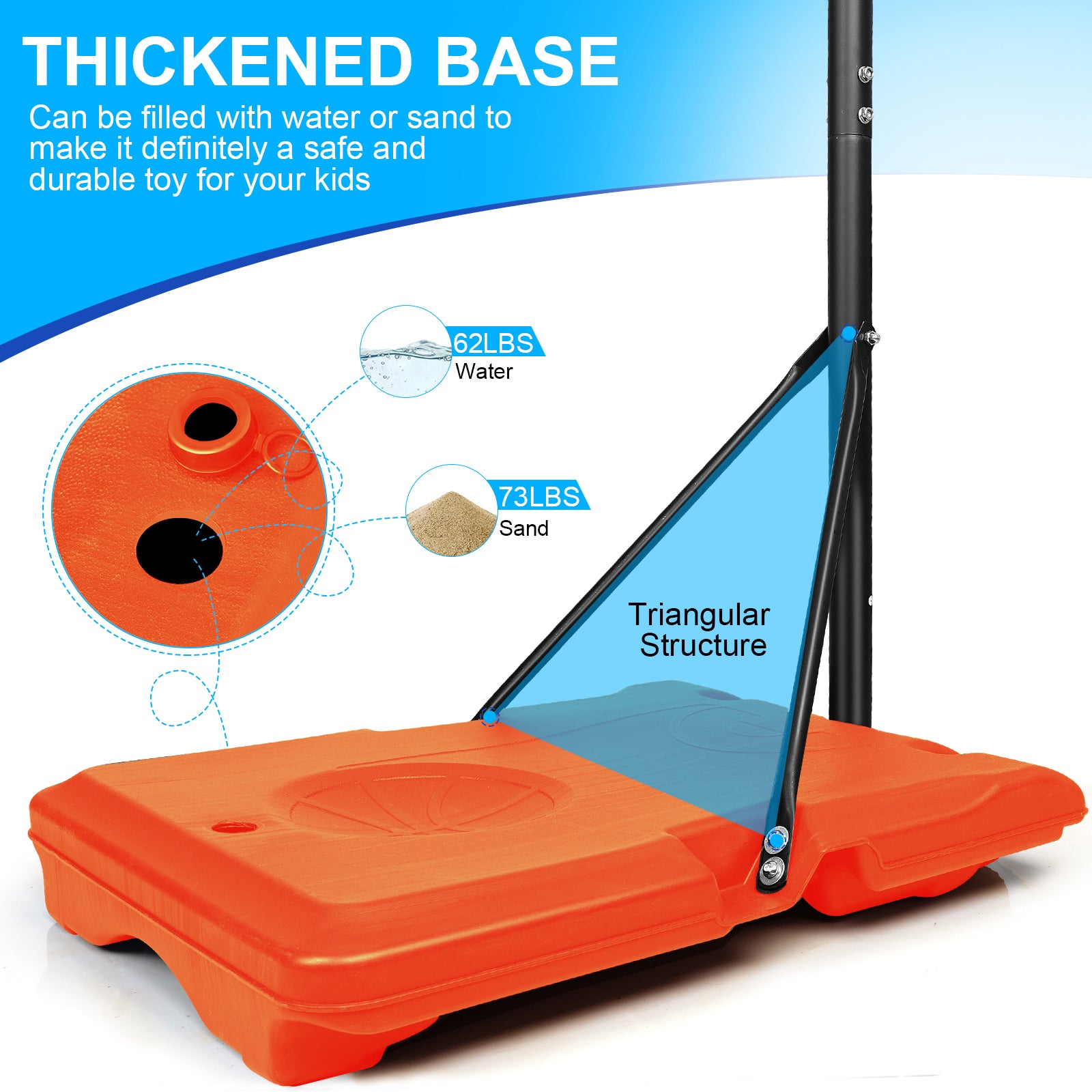 Mersco Portable Basketball Hoop5.6-7FT Height Adjustable System for Kids/Adults,Portable Basketball Goal with 28in Shatterproof Backboard Stable Base and Wheels for Outdoor/Indoor Sports, Orange