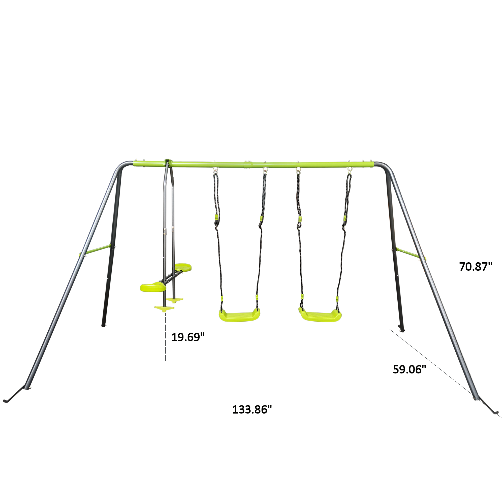 Mersco 3 in 1 Kids Metal Swing Seat for Backyard, Heavy-Duty Outdoor Playsets for Playground ,Outside Toys with Teeter-Totter and Two swing for Aged 3+,Green