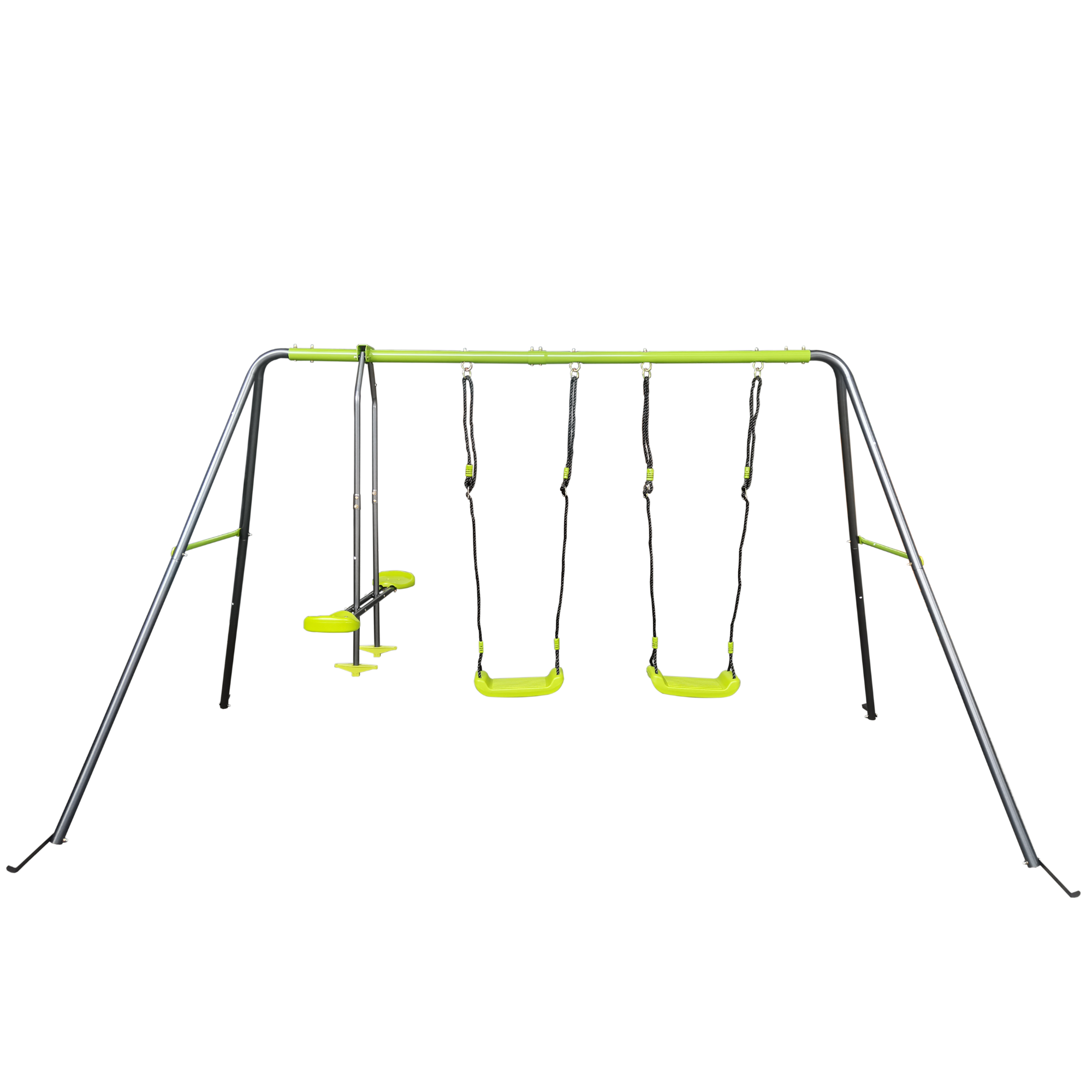 Mersco 3 in 1 Kids Metal Swing Seat for Backyard, Heavy-Duty Outdoor Playsets for Playground ,Outside Toys with Teeter-Totter and Two swing for Aged 3+,Green