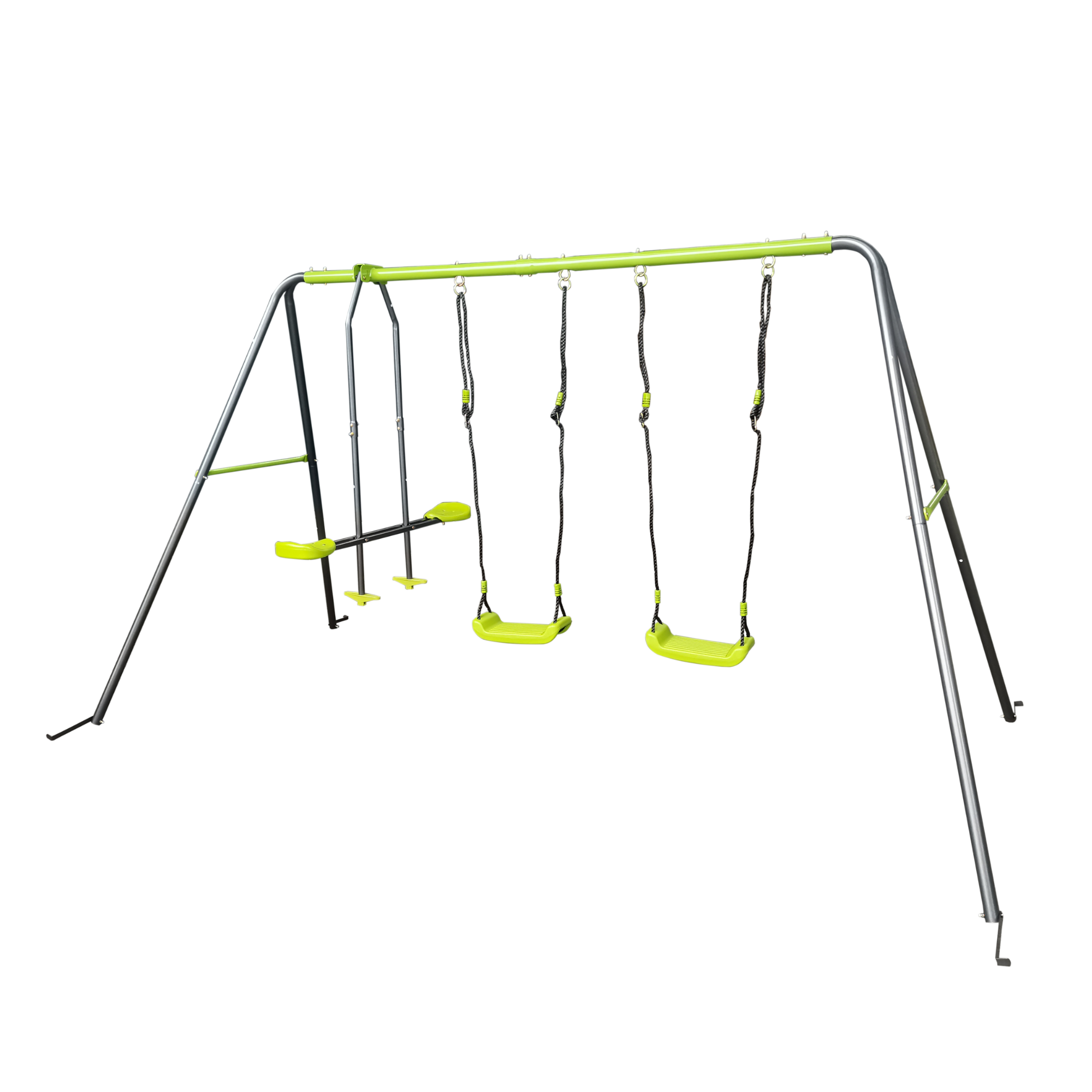 Mersco 3 in 1 Kids Metal Swing Seat for Backyard, Heavy-Duty Outdoor Playsets for Playground ,Outside Toys with Teeter-Totter and Two swing for Aged 3+,Green