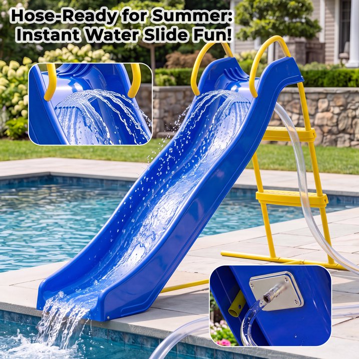 Kdymod 5.7FT Kid Outdoor Slide,Water Slide for Backyard with Ladder,Playground Freestanding Slide for Chlidren Birthday Gifts,Blue