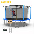 Mersco 12ft Trampoline for Kids and Adults,No-Gap Design Outdoor Trampoline with Basketball Hoop,Enclosure Net and Ladder,Jumping Trampoline SUPER for Boys and Girls Birthday Gift,Blue