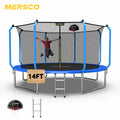 Mersco 14ft Trampoline for Kids and Adults,No-Gap Design Outdoor Trampoline with Basketball Hoop,Enclosure Net and Ladder,Jumping Trampoline SUPER for Boys and Girls Birthday Gift,Blue