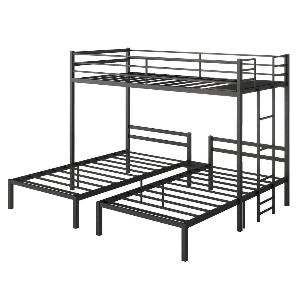 Netrum Triple Bunk Bed for Teens Adults,Heavy Duty Metal Bunk Beds Frame, with Ladder & Storage, Safe Guardrail, Twin over Twin over Twin Bunk Bed, No Box Spring Needed