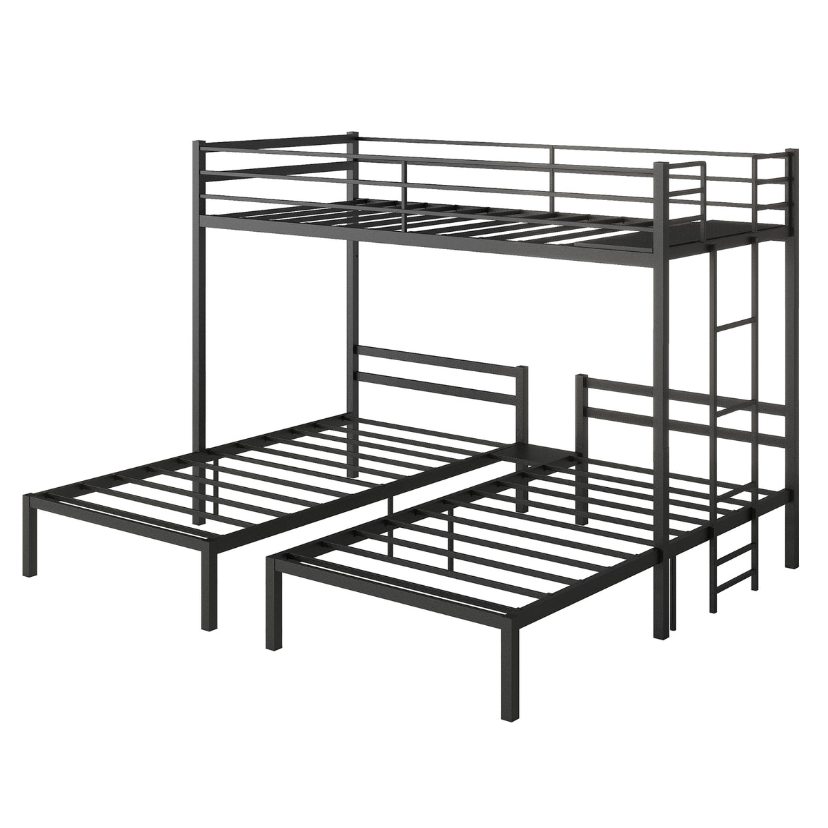 Netrum Triple Bunk Bed for Teens Adults,Heavy Duty Metal Bunk Beds Frame, with Ladder & Storage, Safe Guardrail, Twin over Twin over Twin Bunk Bed, No Box Spring Needed