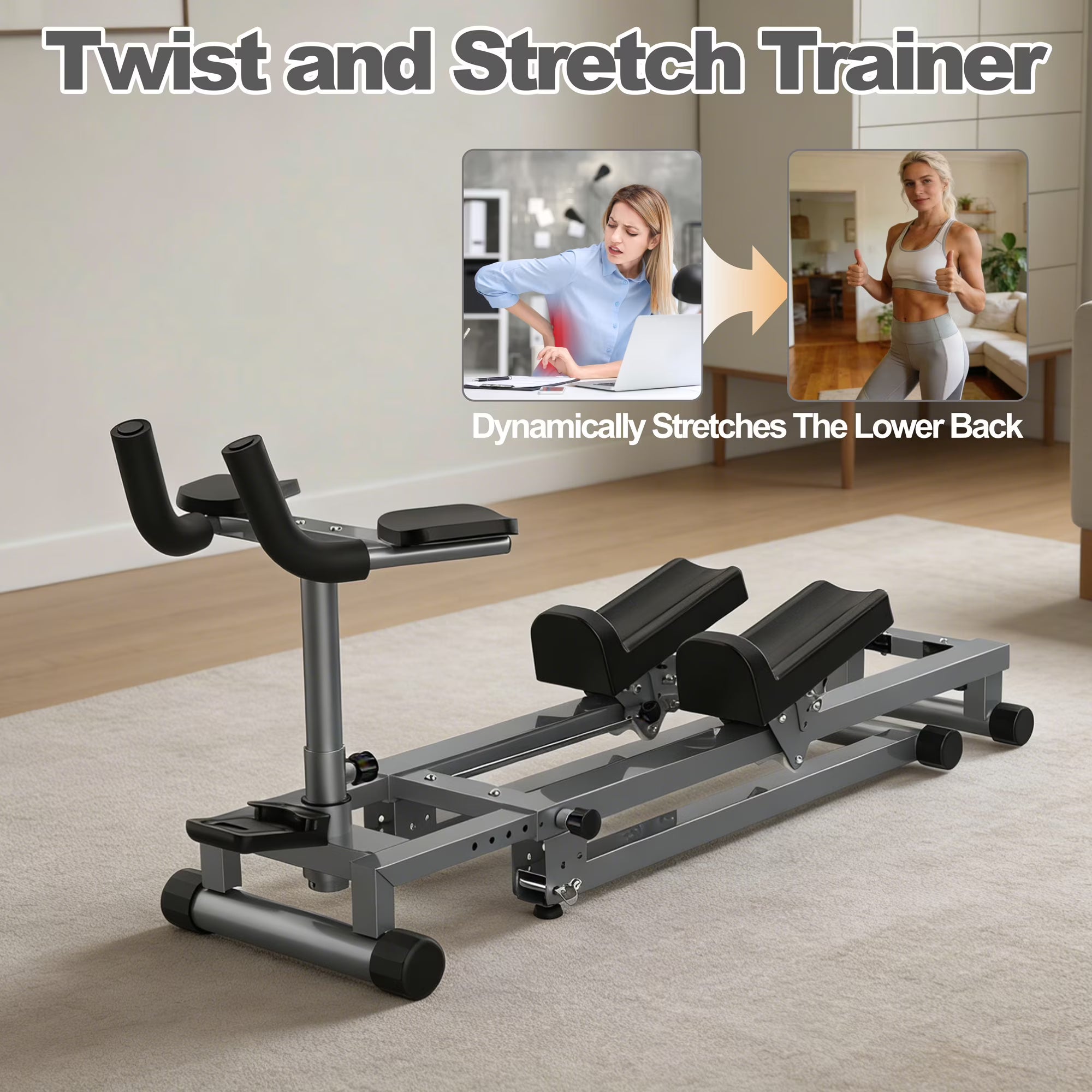 Kdymod 3-in-1 Spine Twist Stretcher & Stair Stepper & Waist Trainer, Adjustable Back Stretcher Machine for Lower Back Exercise, Core Activation & Full-Body Home Workout,Gray
