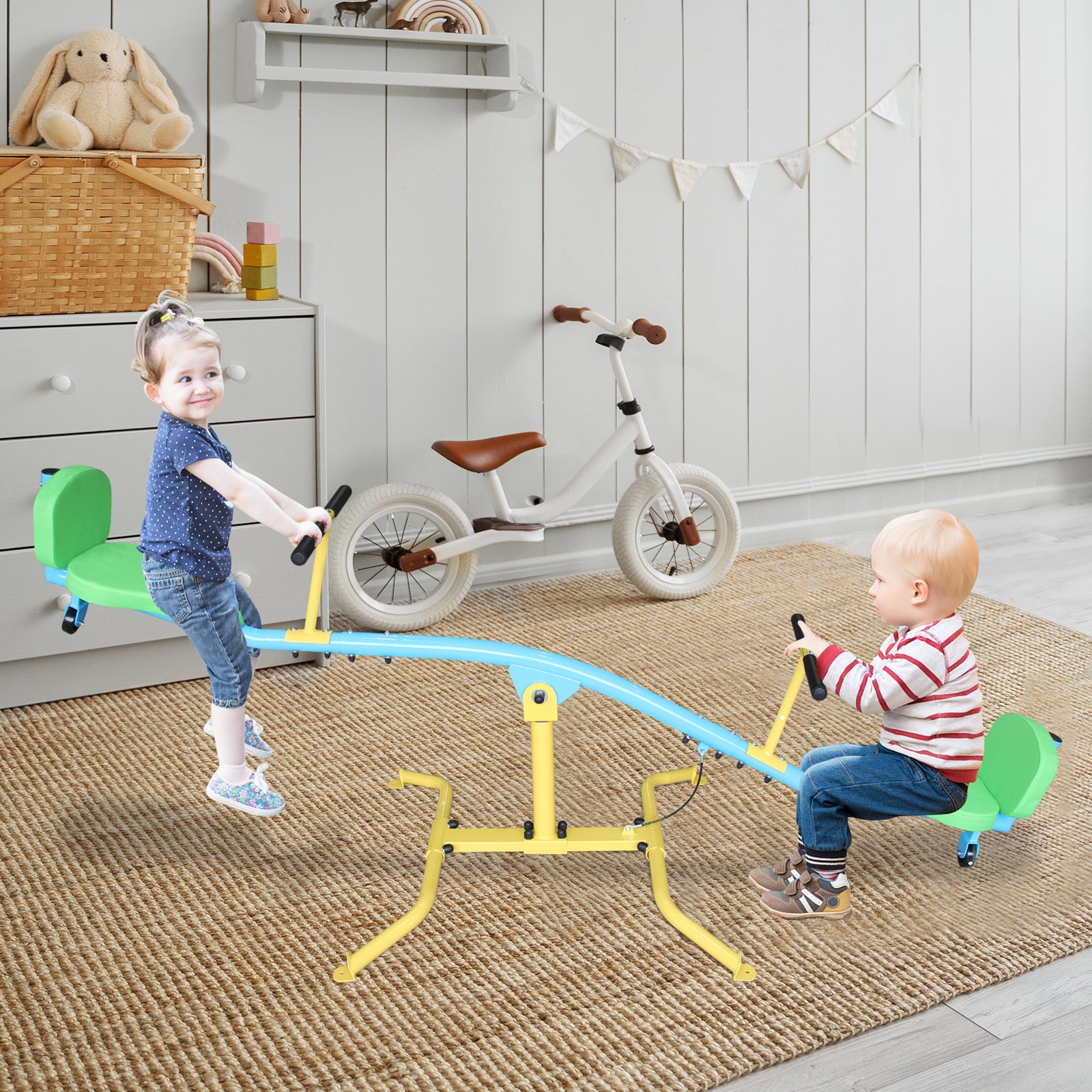 Mersco Kids seesaw double person 360° rotating seesaw with backrest indoor and outdoor playground double person rocking horse kindergarten toys