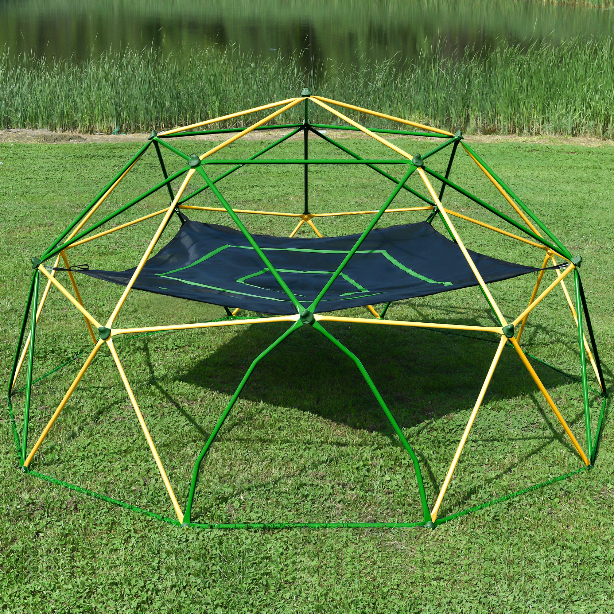 Kdymod 12FT Climbing Dome for Kids with Hammock,Geometric Dome Climber Jungle Gym Supports 1000 LBS, Outdoor Backyard Play for Kids 3-10 Years Old, Easy Assembly with Climbing Grips