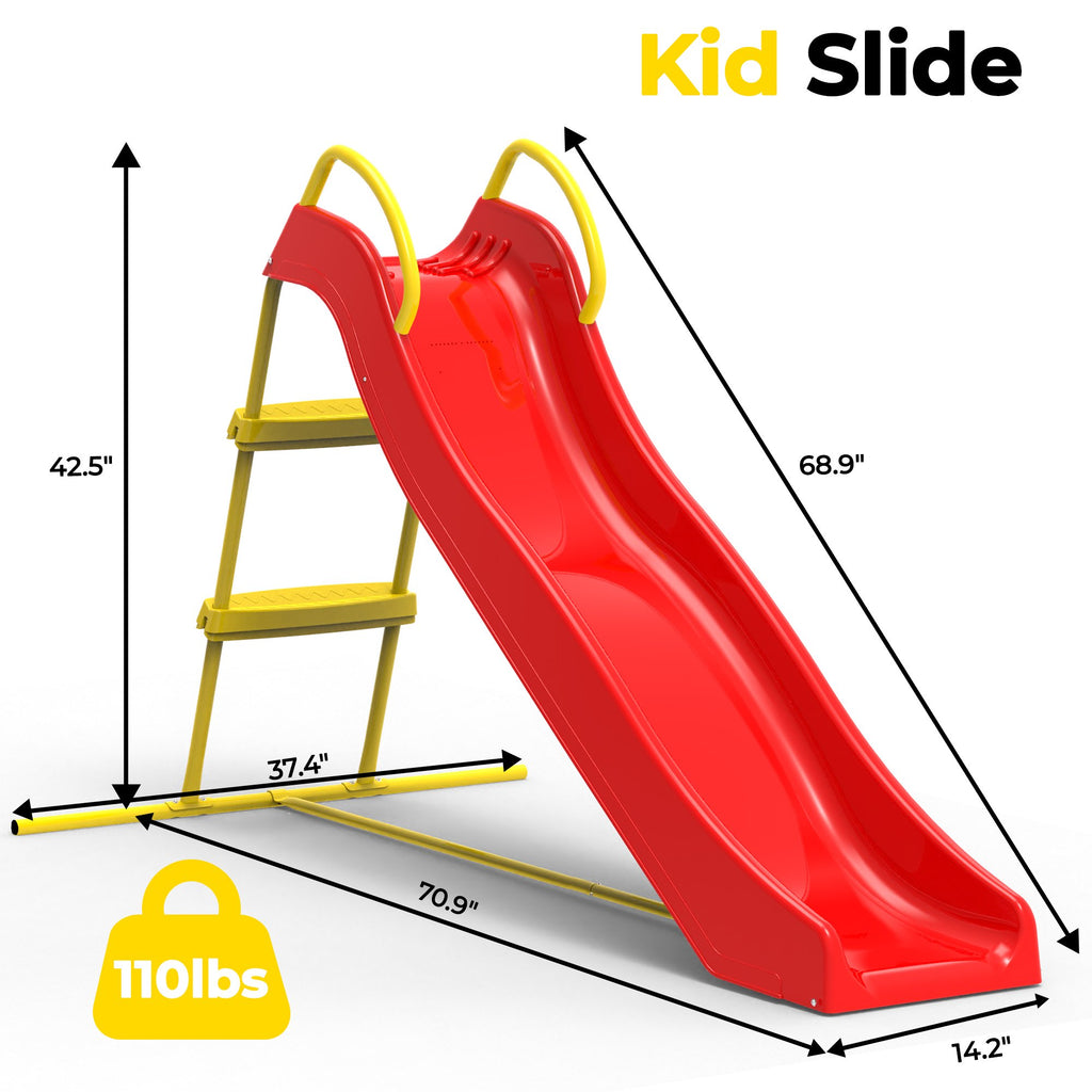 Kdymod 5.7FT Kid Outdoor Slide,Water Slide for Backyard with Ladder,Playground Freestanding Slide for Chlidren Birthday Gifts,Red