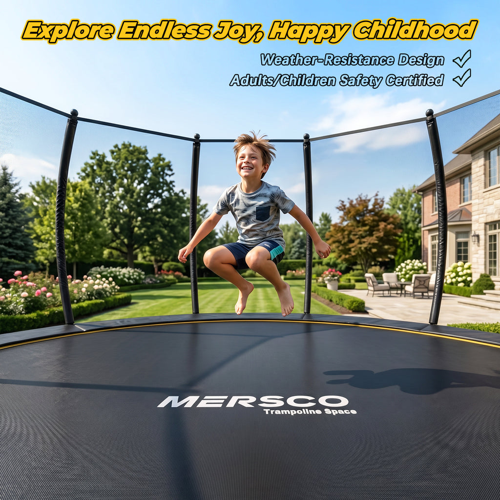 Kdymod Trampoline for Kids and Adults, 16 FT Backyard Recreational Trampoline with Enclosure Net and Ladder, Heavy Duty Rust-Resistant Steel Frame, No Gap Design, Gift for Kids Adults