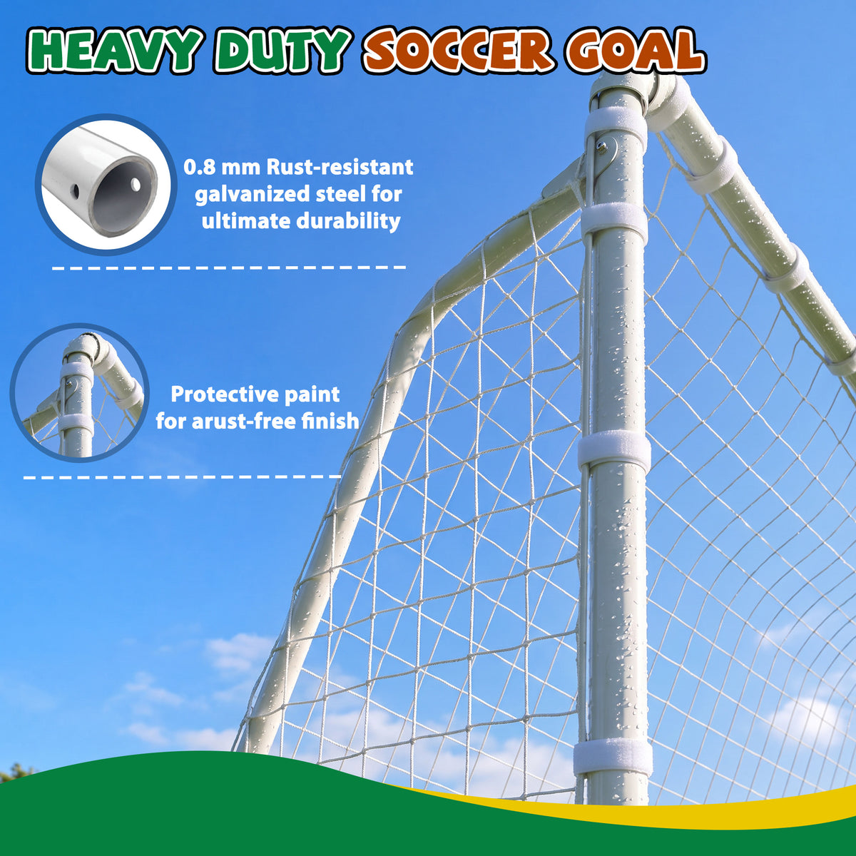 Mersco 10.5x6 FT Soccer Goal for Backyard,Heavy-Duty Metal Soccer Net,Outdoor Soccer Equipment Set, with 6 Soccer Cones & 5 Stakes, Soccer Goal for Kids and Adults,White