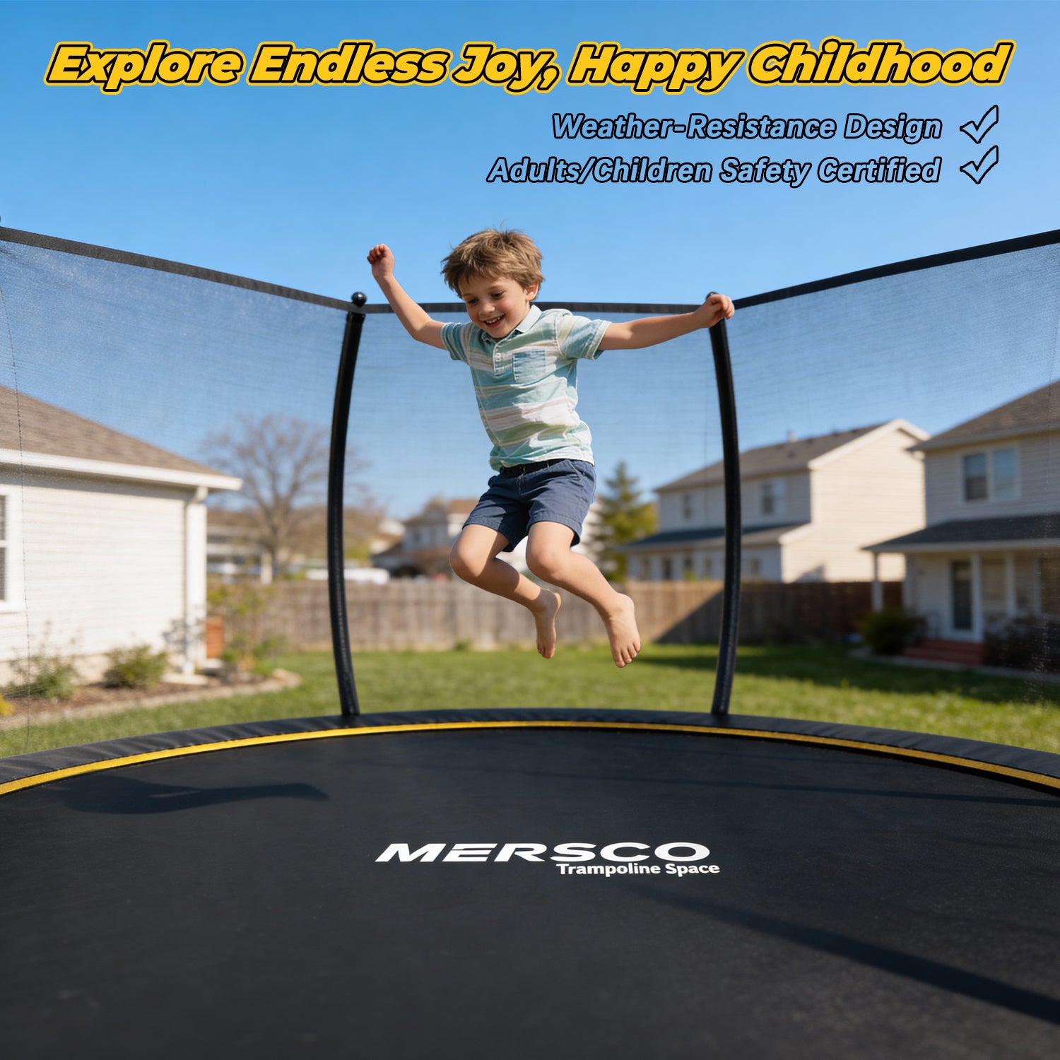Mersco 14FT Trampoline for Kids with Ladder,Outdoor Recreational Trampolines with Enclosure Net,Jumping Trampoline SPACE for Kid Birthday and Festival Gift,Black
