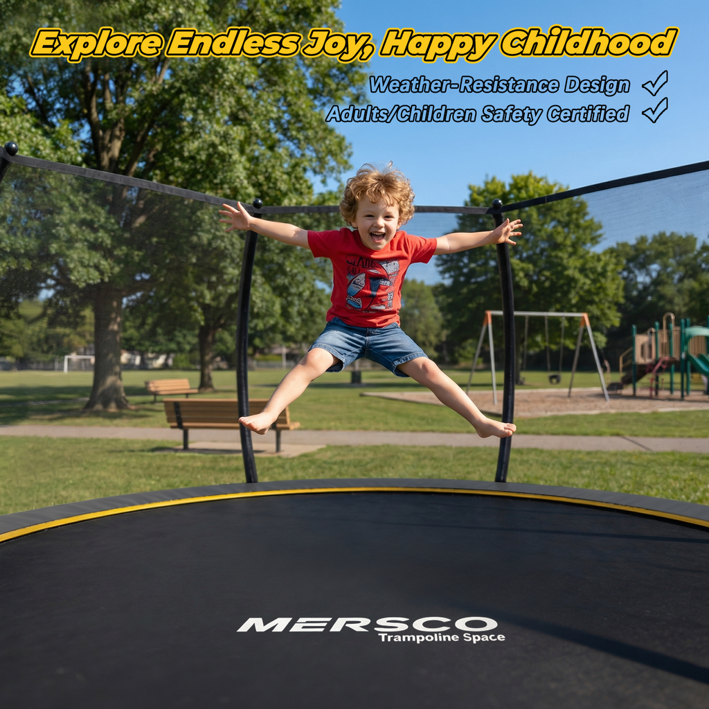 Mersco 12FT Trampoline for Kids with Ladder,Outdoor Recreational Trampolines with Enclosure Net,Jumping Trampoline SPACE for Kid Birthday and Festival Gift,Gray