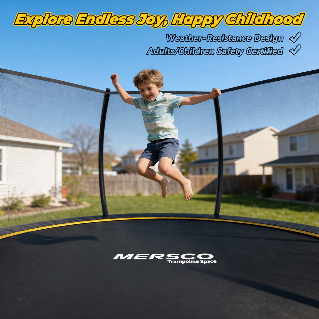 Mersco 12FT Trampoline for Kids with Ladder,Outdoor Recreational Trampolines with Enclosure Net,Jumping Trampoline SPACE for Kid Birthday and Festival Gift,Black