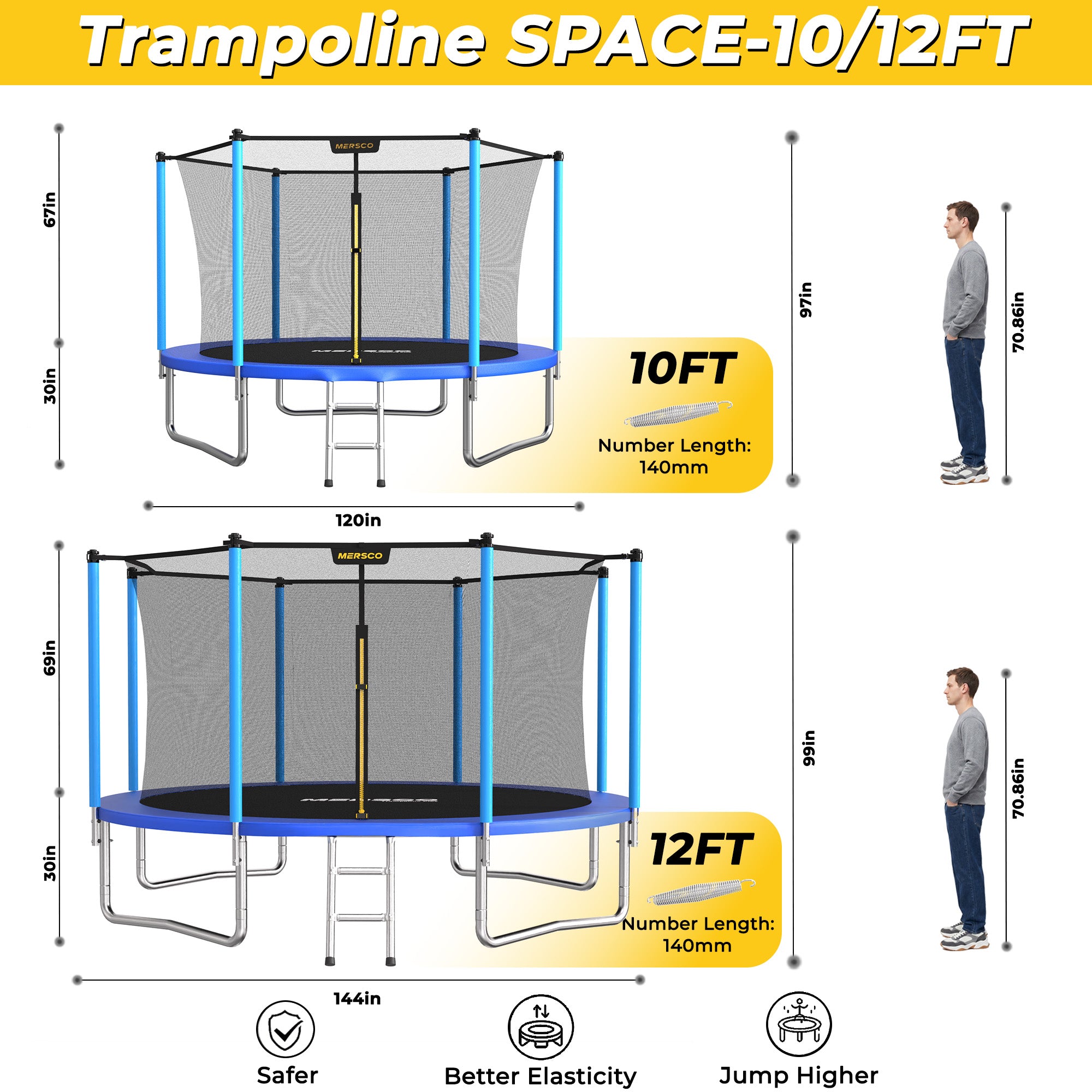 Mersco 10ft Trampoline for Kids,Outdoor Trampoline with Enclosure Net and Ladder,Upright-Poled Backyard Trampoline PLAY for Family Fun,Jumping Trampoline fo Birthday Gifts,Blue