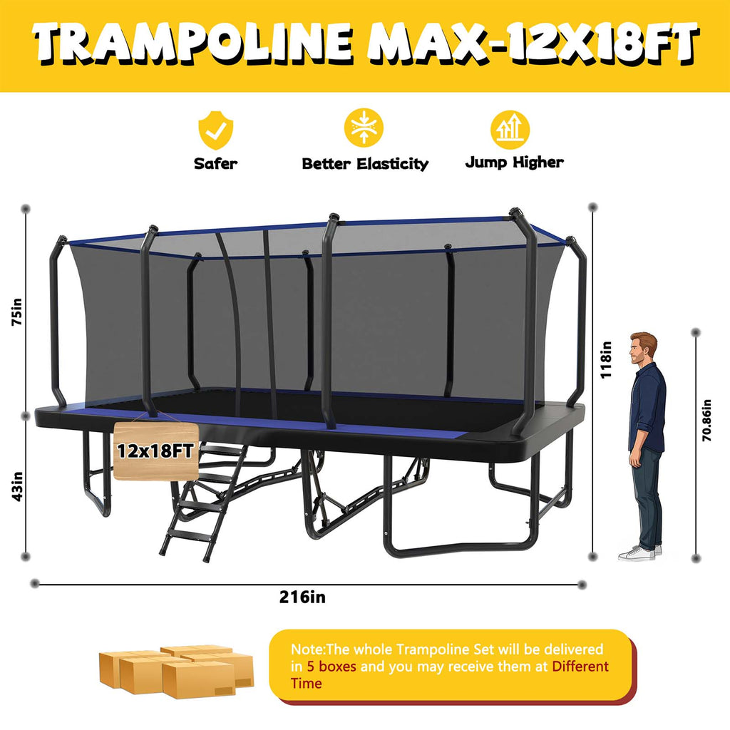 Mersco 12x18FT Kids Adults Trampoline, Heavy Duty Outdoor Trampoline with Safety Enclosure Net and Upgraded Ladder for Backyard Family Fun, Fitness Trampoline MAX