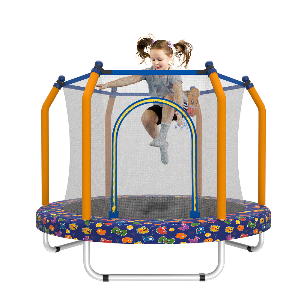 Mersco 55 inch Toddler Trampoline,Mini Trampoline for Kids with Enclosure and Basketball Hoop,Indoor and Outdoor Small Trampoline with Boxing Bag,Adjustable Gym Bar,Gifts for Boys & Girls,Orange