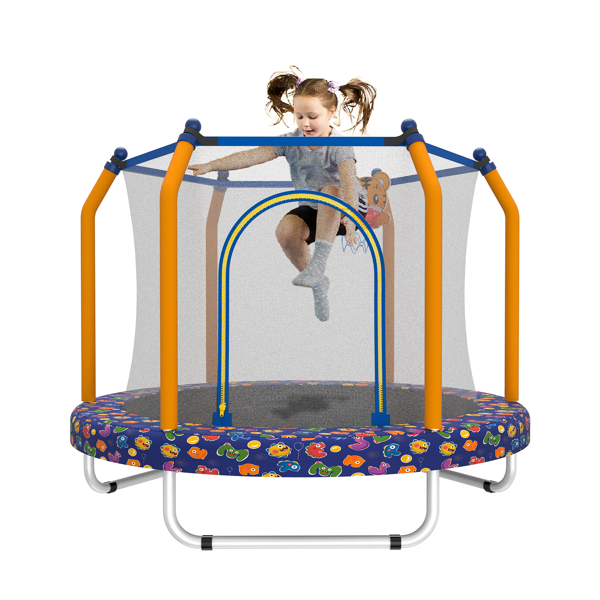 Mersco 55 inch Toddler Trampoline,Mini Trampoline for Kids with Enclosure and Basketball Hoop,Indoor and Outdoor Small Trampoline with Boxing Bag,Adjustable Gym Bar,Gifts for Boys & Girls,Orange