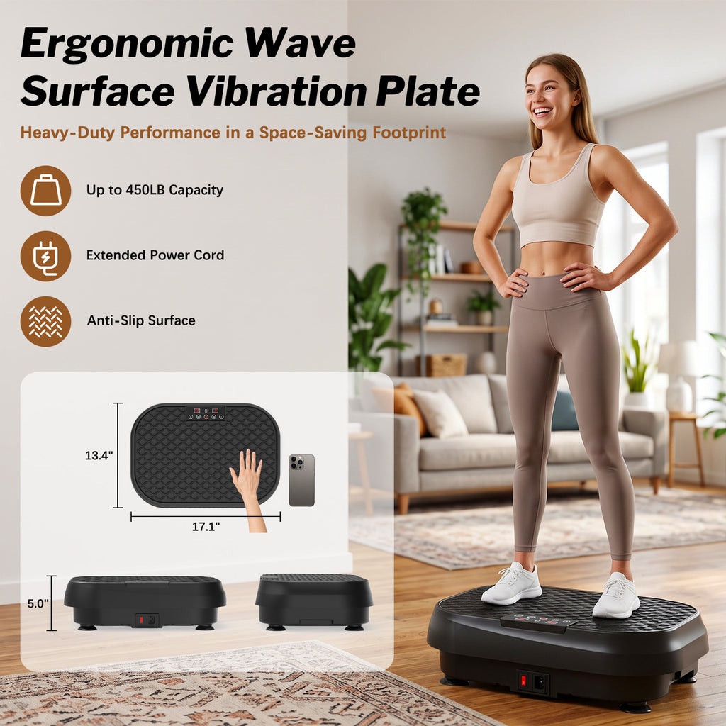 Kdymod Vibration Plate Exercise Machine & Whole Body Shake Plate, Workout Machine with Remote Control & Adjustable Settings, Versatile for Home Fitness, Black