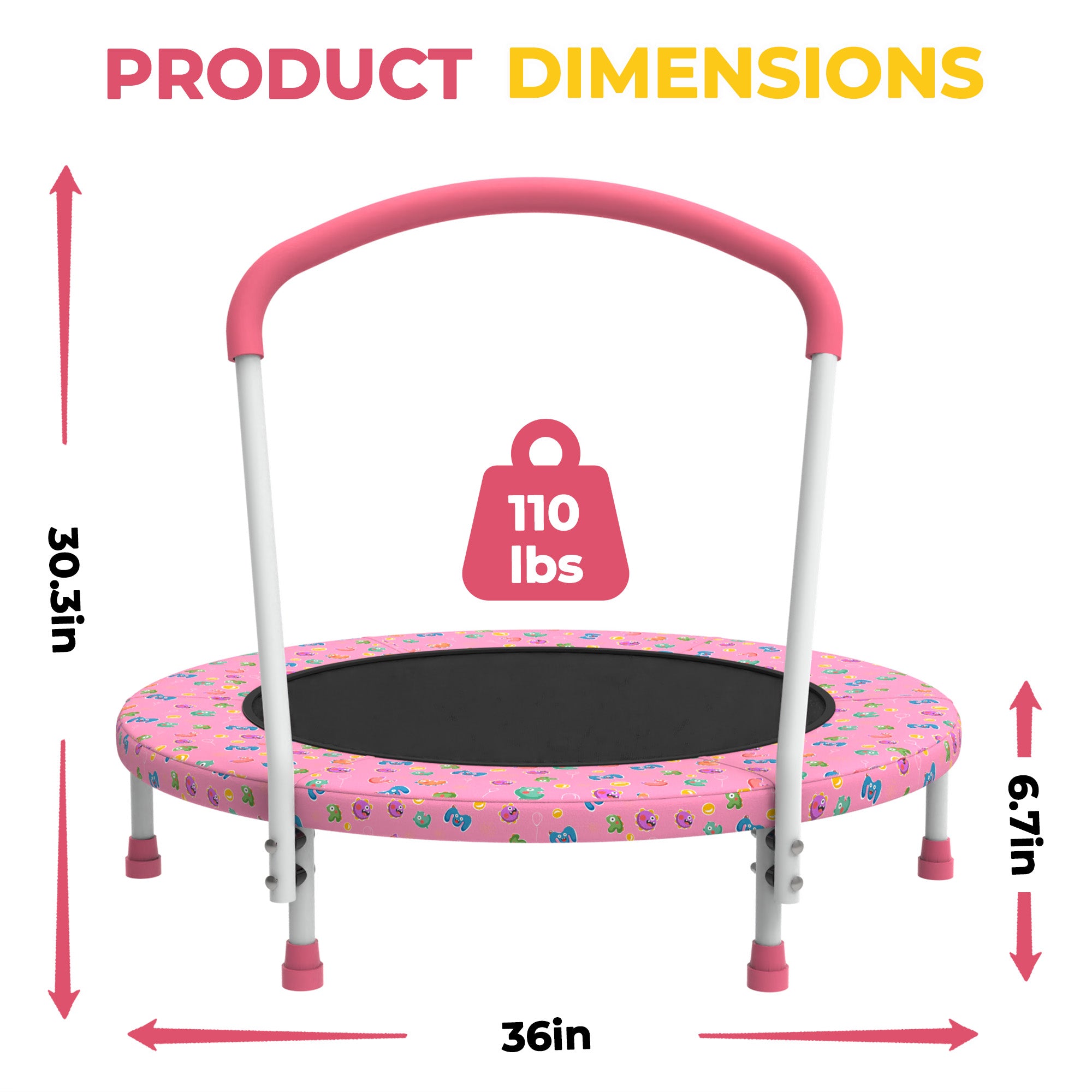 Mersco 36" Trampoline for Kids Indoor Trampoline with Handle for 2+ Years Kids