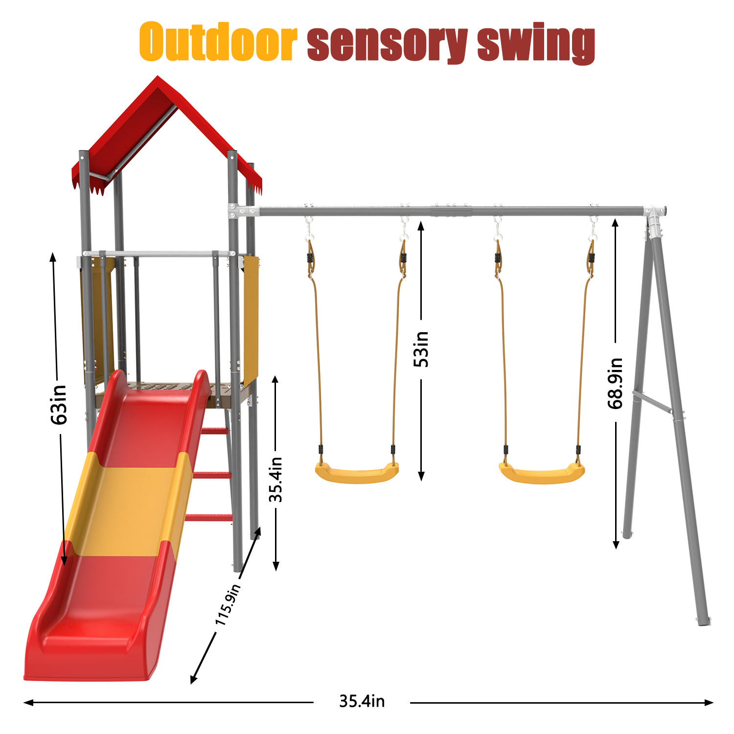 Mersco Metal Treehouse Swing Set with Slide,Heavy Duty Swing A-Frame Stand with 2 Belt Swings,Treehouse Slide with UV Resistant Canopy and Ladder,Outdoor Playset Slide Swing Set for Backyard