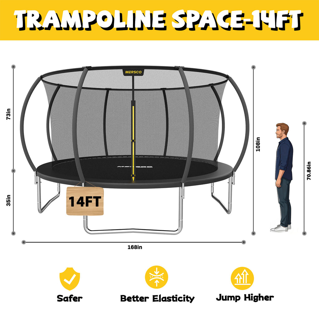 Mersco 14ft Trampoline for Kids and Adults,Pumpkin Outdoor Trampoline with Enclosure and Net,Jumping Trampoline SPACE for Boys and Girls Birthday Gifts,Black