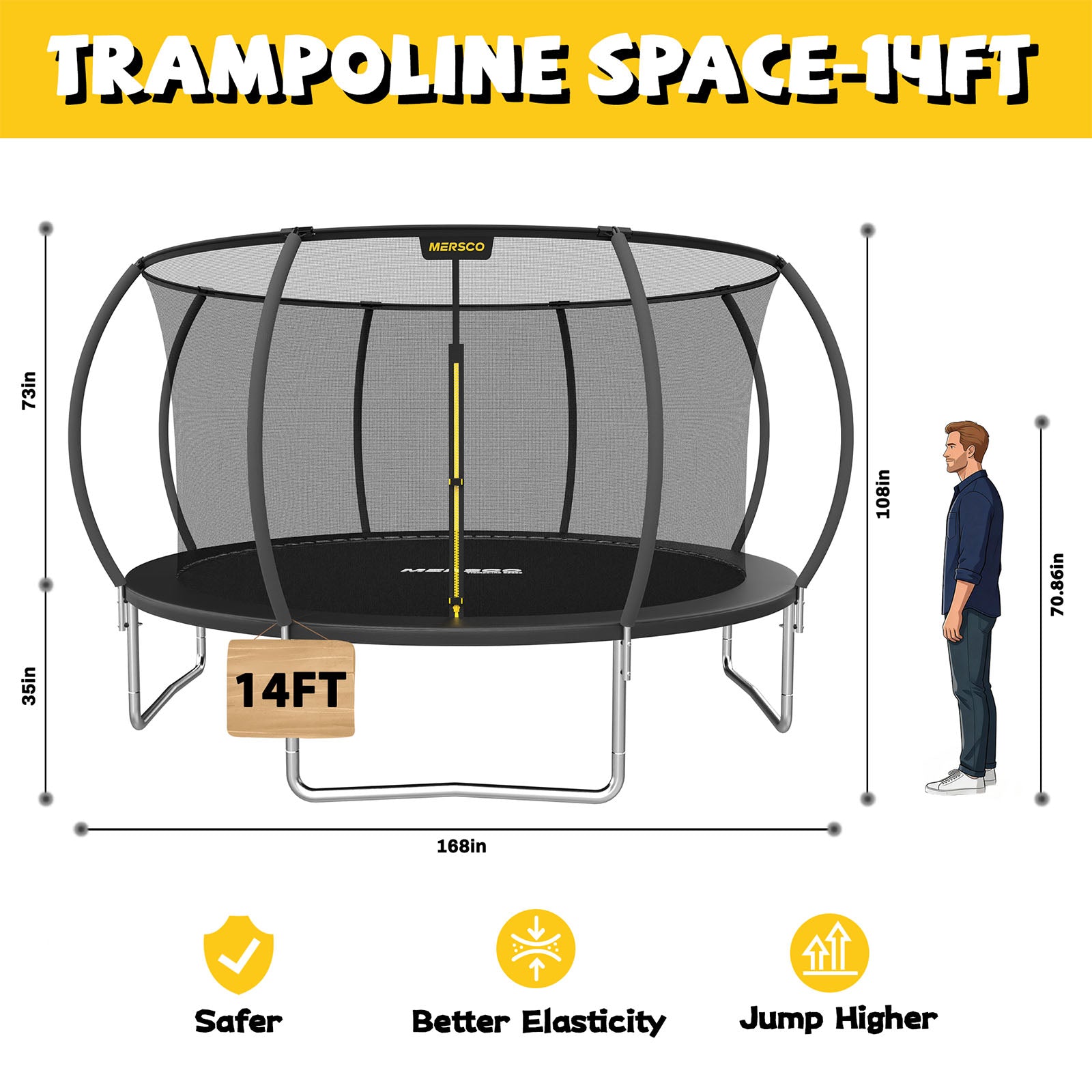 Mersco 14ft Trampoline for Kids and Adults,Pumpkin Outdoor Trampoline with Enclosure and Net,Jumping Trampoline SPACE for Boys and Girls Birthday Gifts,Black